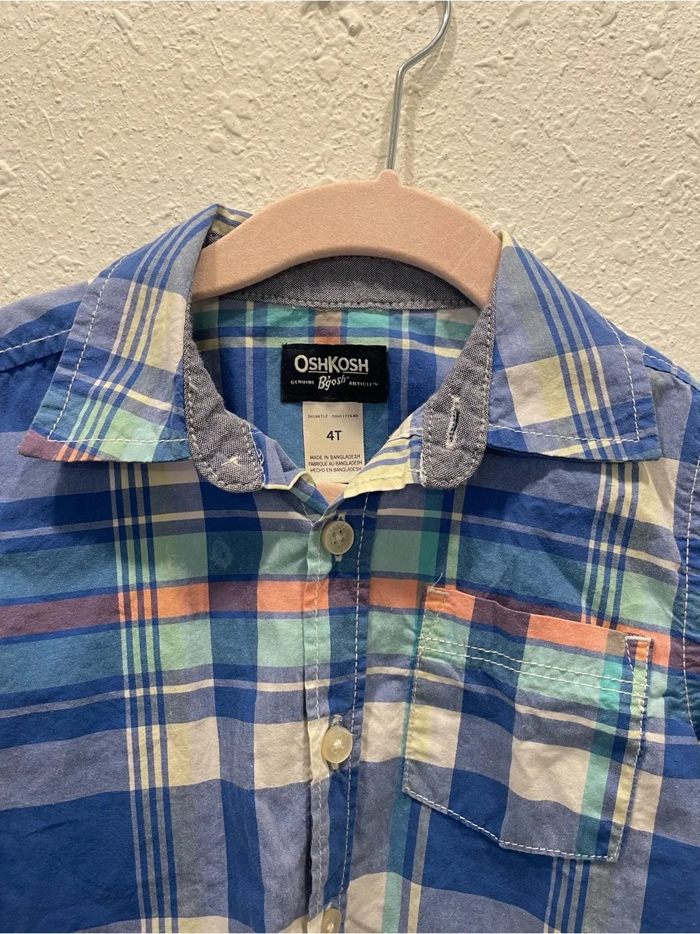 OshKosh B'gosh Blue Plaid Button-Down Shirt with Mint & Coral Stripes